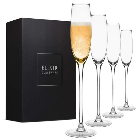 Buy Elixir Glassware Crystal Champagne Flutes Elegant Champagne Glasses Hand Blown Set Of 4
