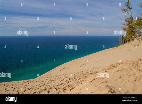 Massive Sand Dune And Overlook On The Coast Of Lake Michigan At