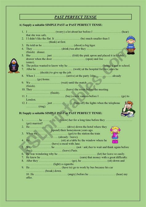 Past Perfect Tense Esl Worksheet By Handsome Boy