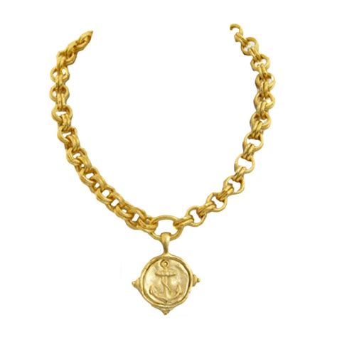 18k Gold Plated Womens Anchor Pendant Necklace