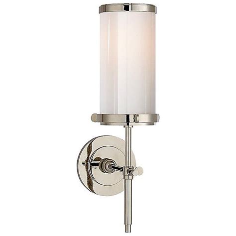 the bryant wall sconce by visual comfort features a cylindrical white glass shade with detailed