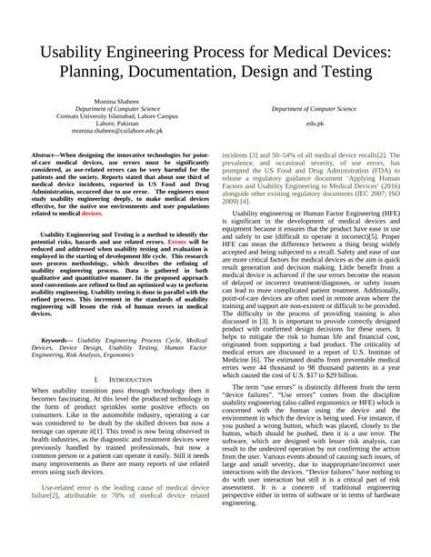 Pdf Usability Engineering Process For Medical Devices