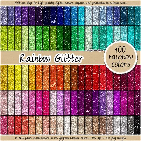 Sale 100 Glitter Digital Paper Rainbow Glitter Digital Paper Etsy