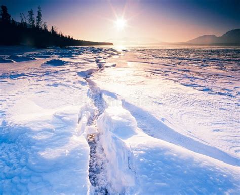 Sunny Frozen Tagish Lake Ice Crack Yukon Canada Stock Photo Image Of