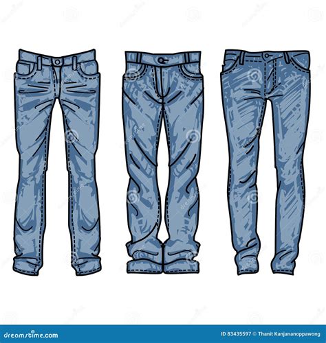 Hand Drawn Fashion Collection Of Men`s Jeans Drawing Blue Jeans Stock Vector Illustration Of
