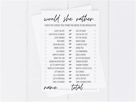 Would She Rather Bridal Shower Game Free Printable Bachelorette Party