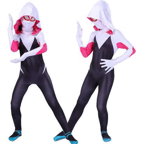 Spider Man Into The Spider Verse Gwen Kids Cosplay Costume Zentai Suit