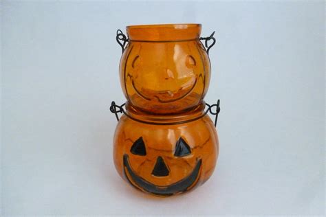 Halloween Pumpkin Glass Candle Holders Set Of 2 Etsy