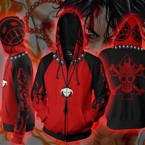 One Piece Hoodies Portgas D Ace 3d Hoodie Zipper Jacket Coat