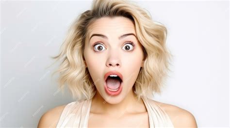 premium ai image beautiful blonde woman expresses surprise and shock emotion with open mouth