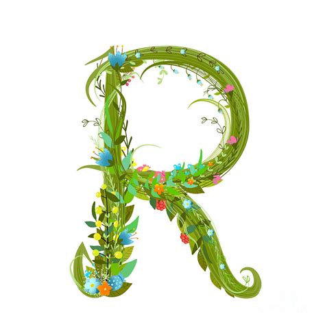 Letter R Floral Latin Decorative Digital Art By Popmarleo