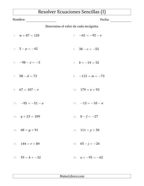 Resolver Ecuaciones Lineales Simples Con Incógnitas Entre 99 And 99 Y