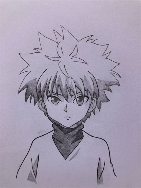 A Drawing Of An Anime Character With Short Hair And A Scarf Around His
