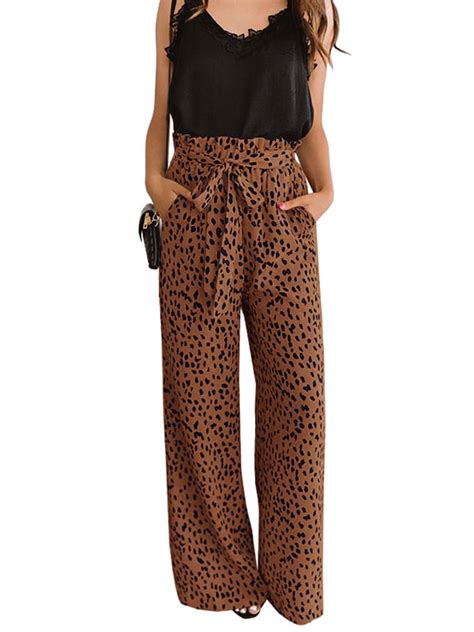 Womens High Waisted Leopard Print Palazzo Pants