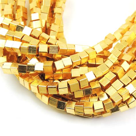 6 Strands Gold Plated Designer Copper Cube Shape Beadsplain - Etsy