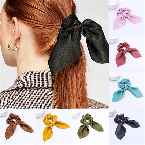 1pcs Women Hairbands Tiara Satin Ribbon Bow Hair Band Rope Scrunchie