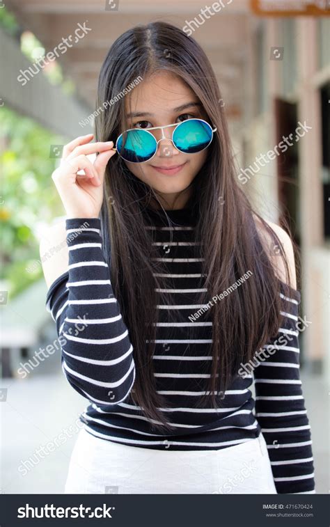 Portrait Thai Teen Glasses Beautiful Girl Stock Photo 471670424