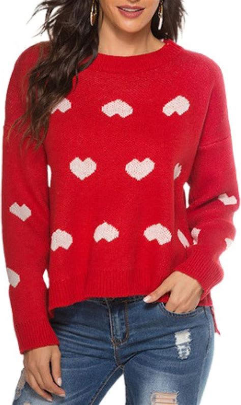 Corafritz Womens Casual Valentines Day Crew Neck Ove Heart Print Loose