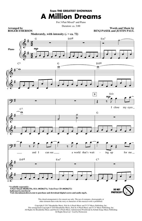 Klaviernoten zum ausdruckenangepasst an ihr kompetenzniveau. A Million Dreams (from The Greatest Showman) (arr. Roger ...