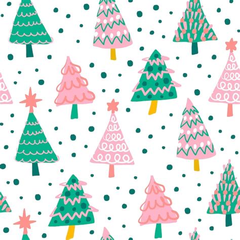 Premium Vector Cute Pink And Green Christmas Tree Seamless Pattern On