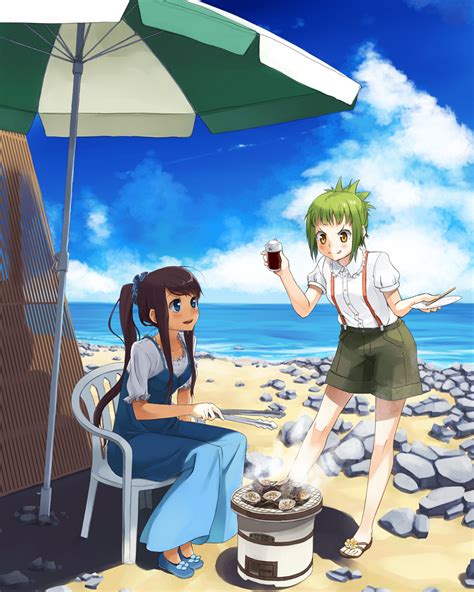 Getsumen Kohinata Hikari Ooki Futaba Amanchu Highres 2girls Q Beach Beach Umbrella
