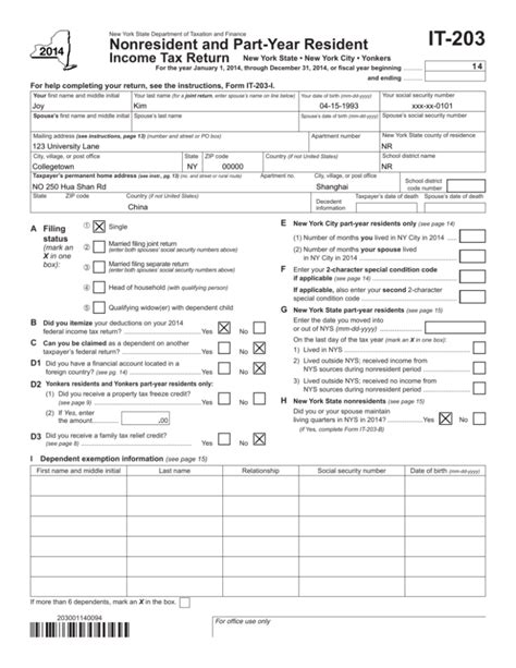 Form It 2032014nonresident And Part