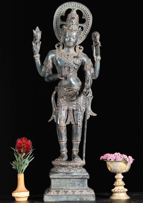 Sold Bali Brass Shiva Statue Holding Conch And Trident 23 97bb21