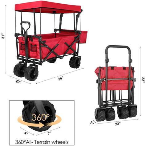 Okvac Folding Collapsible Utility Wagon Cart With 7 All Terrain Wheels