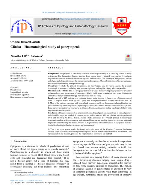 PDF Clinico Haematological Study Of Pancytopenia