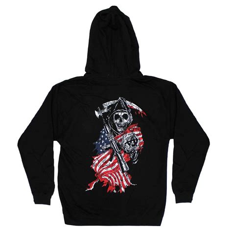 Bikerornot Store Sons Of Anarchy Reaper Flag Hoodie Black 4997
