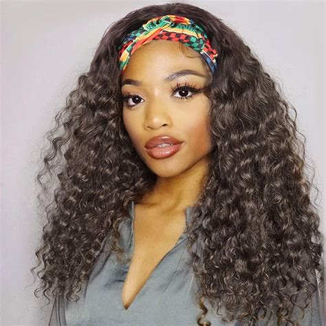 Headband Wig Natural Black Wave Curly Wig With Headband Etsy In 2021