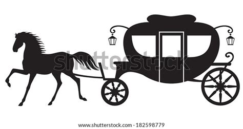 Silhouette Image Horse Drawn Carriage Stock Vector Royalty Free 182598779