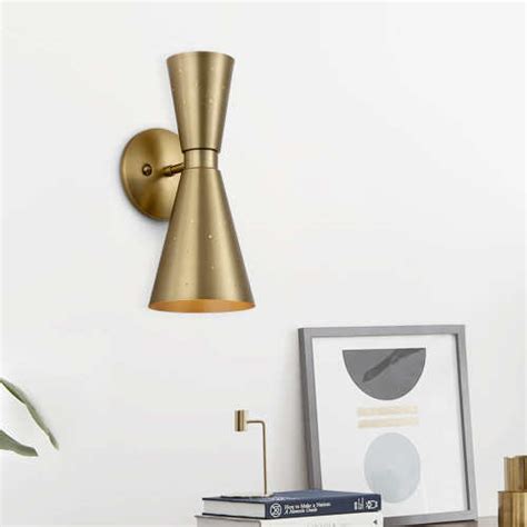 Indoors Mid Century Modern 2 Light Up And Down Wall Sconce In Blackbrass For Bathroom Bedroom