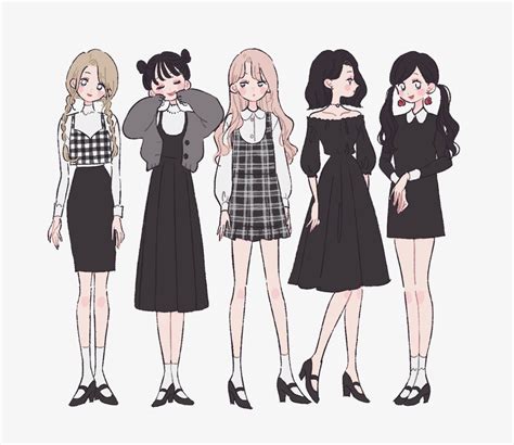 たなか On Twitter Black アニメの服を描く かわいい イラスト 女の子 韓国 可愛い イラスト