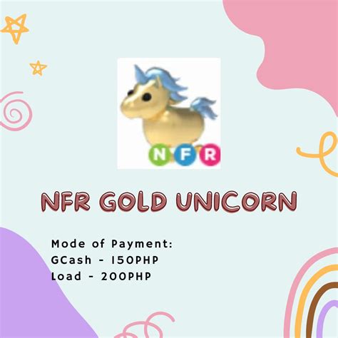 Adopt Me Nfr Gold Unicorn Neon Fly Ride Video Gaming Video Games