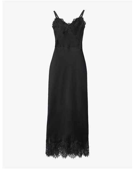 Polo Ralph Lauren Lace Trim Satin Maxi Dress In Black Lyst