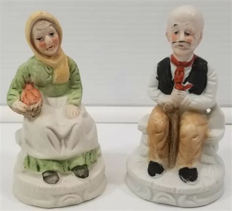 Set Of 2 Vintage Elderly Old Couple Sitting Man Woman Porcelain Figurines Garden 1199 Picclick