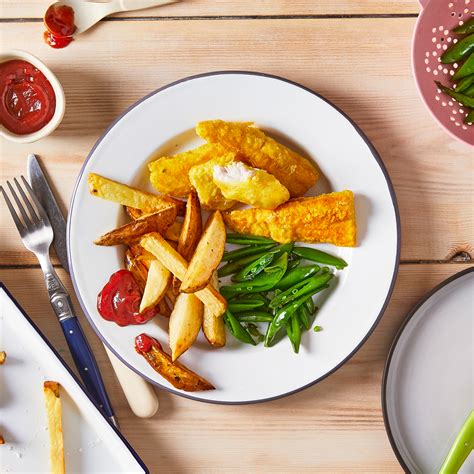 Homemade Fish Fingers Chunky Chips And Mangetout Recipe Gousto