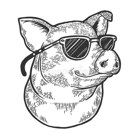 Pig Animal In Sunglasses Sketch Engraving Vector Stock Vector