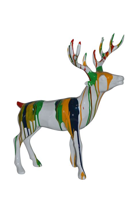 Modern Art Colorful Deer Resin Statue Size 17l X 11w X 18h Nifao