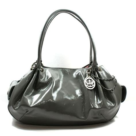 Juicy Couture Dark Grey Patent Leather Fluffy Large Shoulder Bag