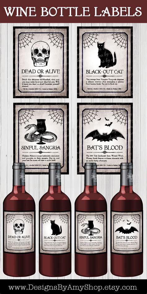 Printable Halloween Wine Labels Wine Labels Halloween Party Etsy