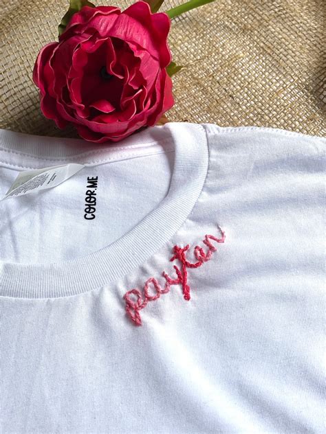 Hand Embroidered Shirt Custom Name Collar Shirt Stitched T Etsy