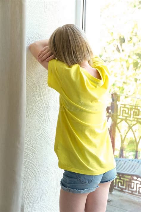 Sad Teen Girl Stands By The Wall Stock Photo Image Of Child Stand