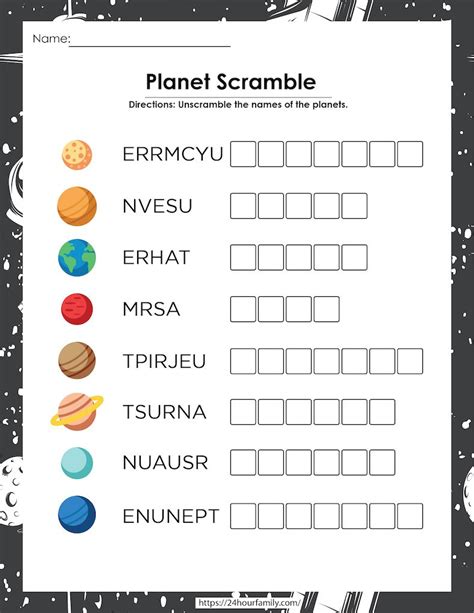 Free Solar System Coloring Pages And Space Word Scramble For Kids