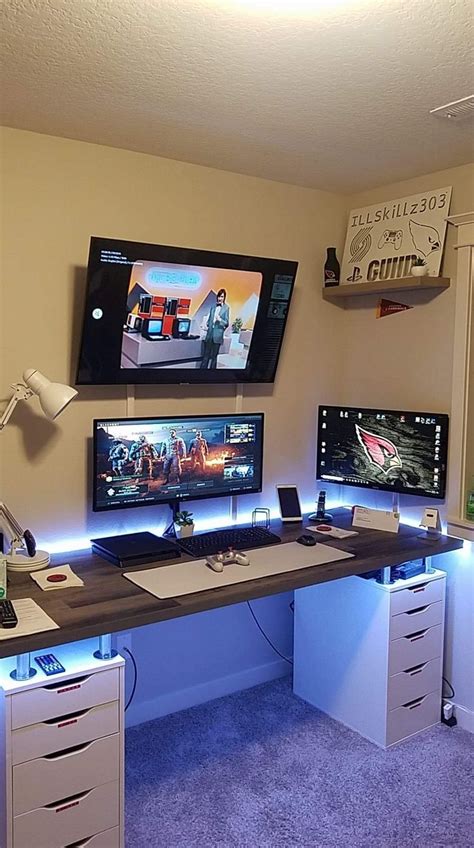 Simple Console Gaming Office Setup With Dual Monitor Gaming Room And
