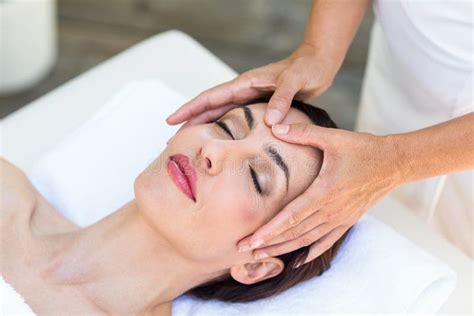 Brunette Receiving Head Massage Stock Photo Image Of Care Health