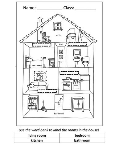 Rooms Of The House Labelling Worksheet Teaching Resources