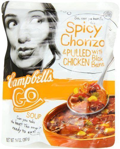 Cover it with a lid that will allow steam to escape (you can use a paper plate or microwave splash guard if you prefer). Campbell's Go Soup, Spicy Chorizo & Pulled Chicken with ...