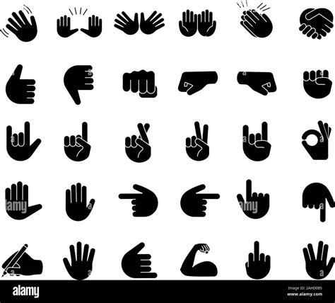 Hand Gesture Emojis Glyph Icons Set Pointing Fingers Fists Palms